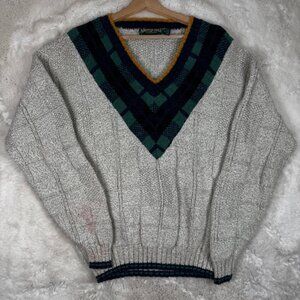 American Eagle Vintage USA Made Knit Cotton Pullover Sweater V Neck Size Medium